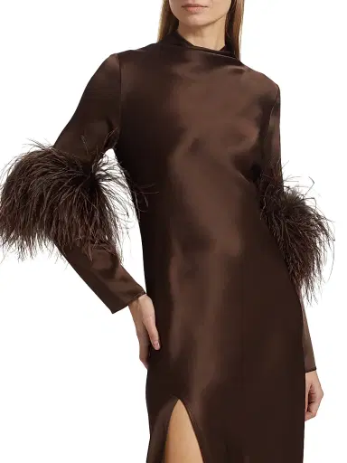 Lapointe Women's Satin Feather-Cuff Draped Gown - Dark Brown - Size 10 | Thumbnail 6