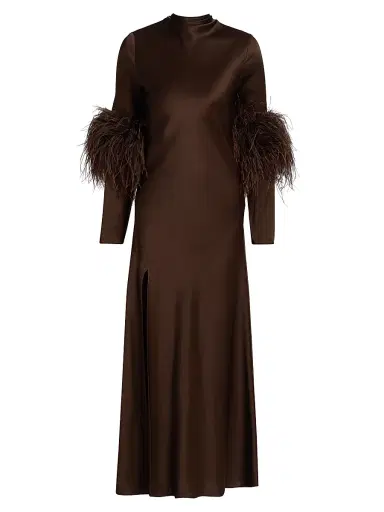 Lapointe Women's Satin Feather-Cuff Draped Gown - Dark Brown - Size 10 | Thumbnail 1