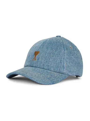 AMI PARIS Men's Logo Washed Denim Baseball Cap - Blue | Thumbnail 1