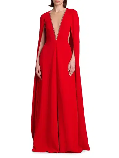 Stella McCartney Women's Removable Cape A-Line Gown - Lipstick Red - Size 6 | Thumbnail 3