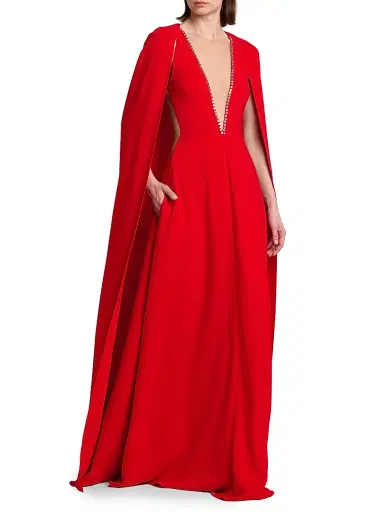 Stella McCartney Women's Removable Cape A-Line Gown - Lipstick Red - Size 6 | Thumbnail 4