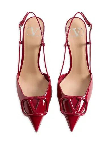Valentino Garavani Women's VLogo Signature Patent Leather 80MM Slingback Pumps - Dark Red - Size 5.5 | Thumbnail 4 Valentino Garavani Women's VLogo Signature Patent Leather 80MM Slingback Pumps - Dark Red - Size 5.5 | Thumbnail 4