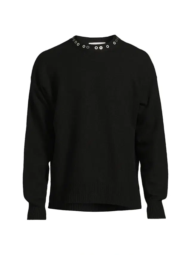 Men's Studded Wool Long-Sleeve Sweater - Black