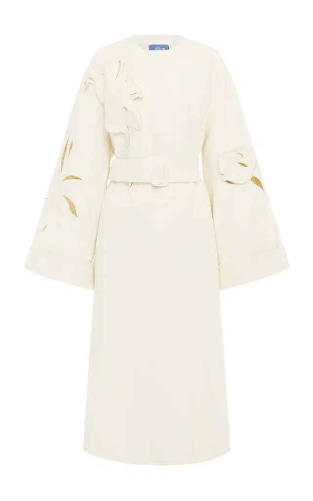 Celestine Appliquéd Wool-Blend Coat - White