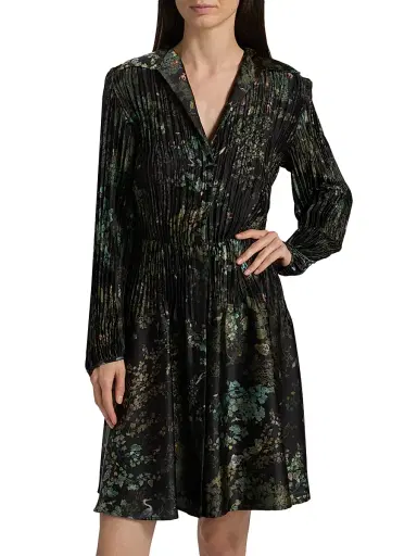 Vince Women's Grape Vine Pleated Knee-Length Shirtdress | Thumbnail 3