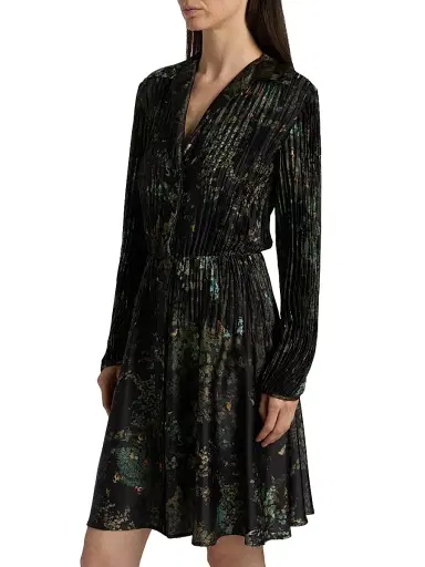 Vince Women's Grape Vine Pleated Knee-Length Shirtdress | Thumbnail 4