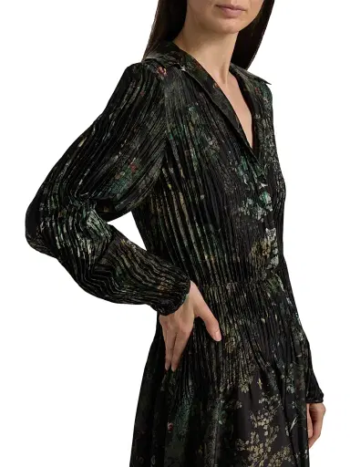 Vince Women's Grape Vine Pleated Knee-Length Shirtdress | Thumbnail 6