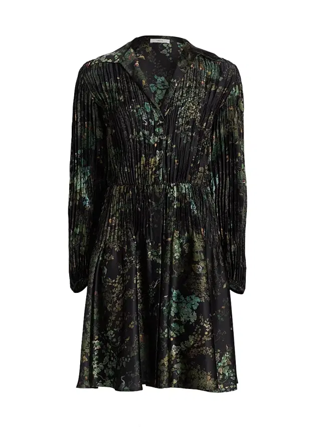 Vince Women's Grape Vine Pleated Knee-Length Shirtdress - Black Sky