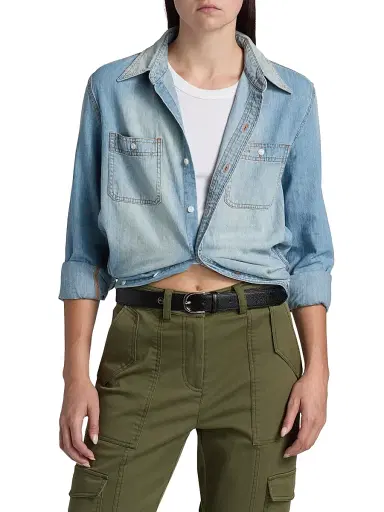 R13 Women's Wrap Around Denim Work Shirt - River Blue - Size Large | Thumbnail 3 R13 Women's Wrap Around Denim Work Shirt - River Blue - Size Large | Thumbnail 3