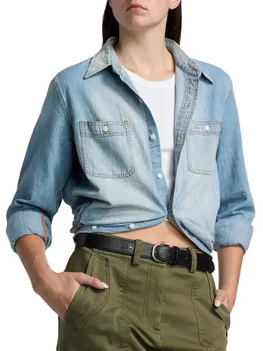 R13 Women's Wrap Around Denim Work Shirt - River Blue - Size Large | Thumbnail 6 R13 Women's Wrap Around Denim Work Shirt - River Blue - Size Large | Thumbnail 6