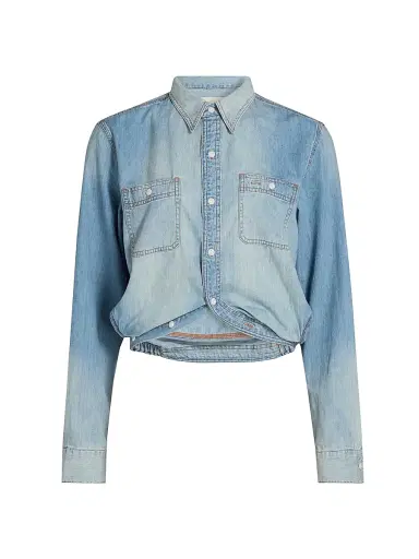 R13 Women's Wrap Around Denim Work Shirt - River Blue - Size Large | Thumbnail 1 R13 Women's Wrap Around Denim Work Shirt - River Blue - Size Large | Thumbnail 1