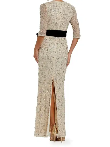 Mac Duggal Women's Beaded Bow Column Gown - Oyster Black - Size 18 | Thumbnail 2