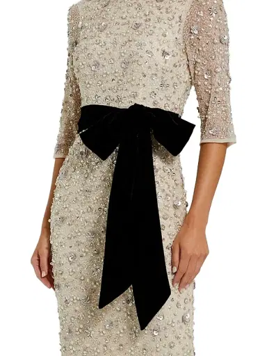 Mac Duggal Women's Beaded Bow Column Gown - Oyster Black - Size 18 | Thumbnail 3