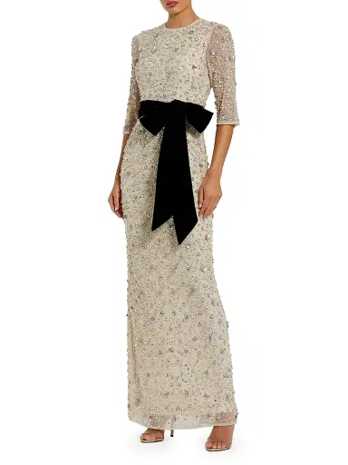Mac Duggal Women's Beaded Bow Column Gown - Oyster Black - Size 18 | Thumbnail 1