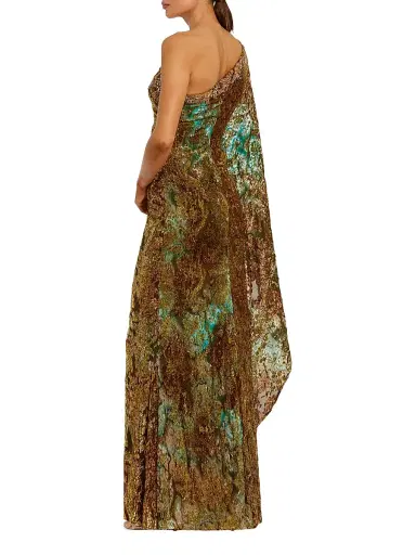 Mac Duggal Women's Beaded Burnout Velvet Kaftan Gown - Gold Multi - Size 14 | Thumbnail 2