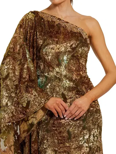 Mac Duggal Women's Beaded Burnout Velvet Kaftan Gown - Gold Multi - Size 14 | Thumbnail 3