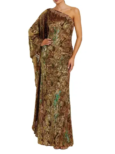 Mac Duggal Women's Beaded Burnout Velvet Kaftan Gown - Gold Multi - Size 14 | Thumbnail 1