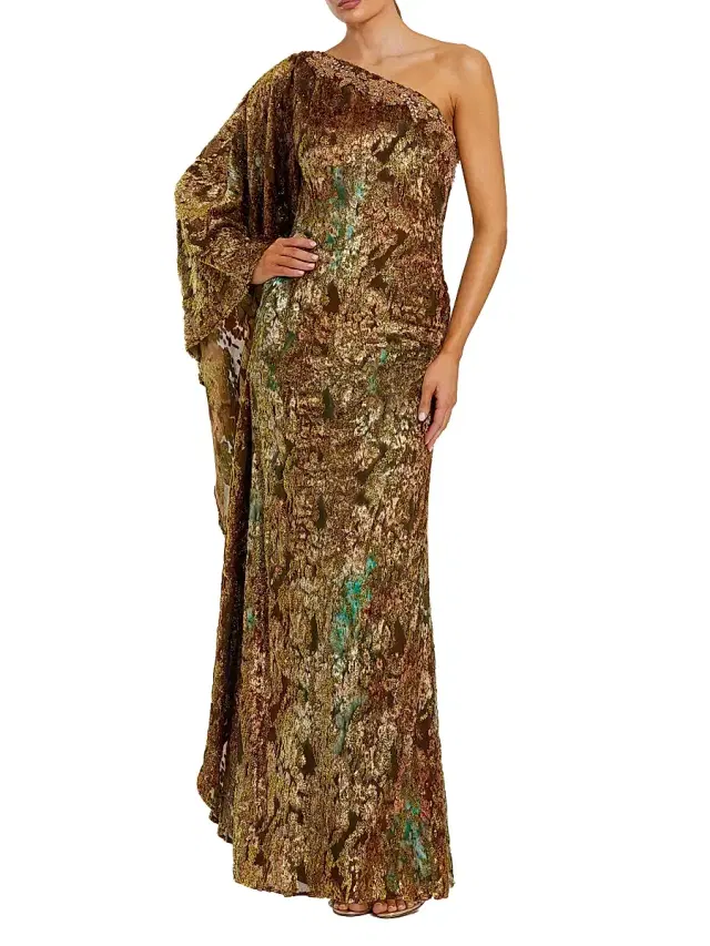 Women's Beaded Burnout Velvet Kaftan Gown - Gold Multi