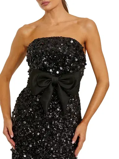 Mac Duggal Women's Bandeau Sequined Column Gown - Black - Size 14 | Thumbnail 3