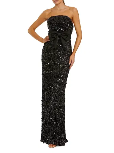 Mac Duggal Women's Bandeau Sequined Column Gown - Black - Size 14 | Thumbnail 1