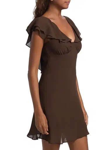 Reformation Women's Arni Ruffle Minidress - Cafe - Size 12 | Thumbnail 4