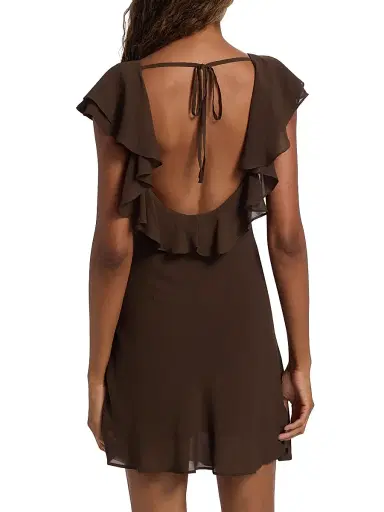 Reformation Women's Arni Ruffle Minidress - Cafe - Size 12 | Thumbnail 5