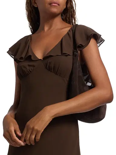 Reformation Women's Arni Ruffle Minidress - Cafe - Size 12 | Thumbnail 6