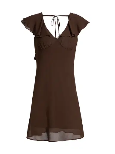 Reformation Women's Arni Ruffle Minidress - Cafe - Size 12 | Thumbnail 1
