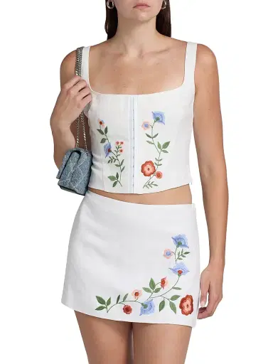 Reformation Women's Juliet Floral Embroidered Linen Top - White - Size 8 | Thumbnail 3 Reformation Women's Juliet Floral Embroidered Linen Top - White - Size 8 | Thumbnail 3