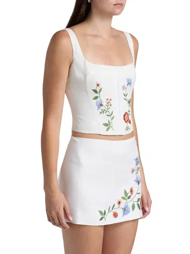 Reformation Women's Juliet Floral Embroidered Linen Top - White - Size 8 | Thumbnail 4 Reformation Women's Juliet Floral Embroidered Linen Top - White - Size 8 | Thumbnail 4