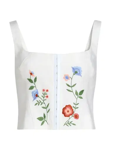 Reformation Women's Juliet Floral Embroidered Linen Top - White - Size 8 | Thumbnail 1 Reformation Women's Juliet Floral Embroidered Linen Top - White - Size 8 | Thumbnail 1