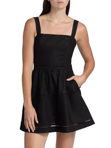Reformation Women's Everett Linen Sleeveless Minidress - Black - Size 12 | Thumbnail 3