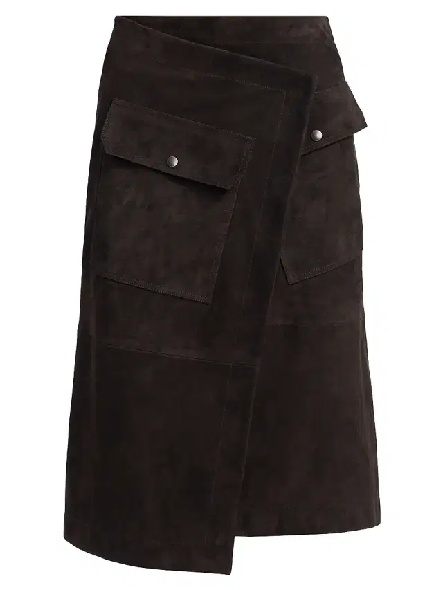 Co Women's Asymmetric Suede Wrap Midi-Skirt - Chocolate