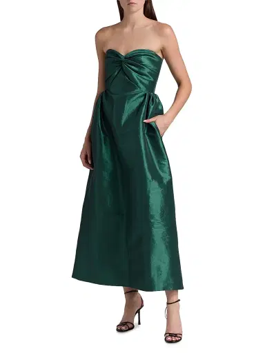 Kika Vargas Women's Rose Taffeta Strapless Midi-Dress - Pine | Thumbnail 2 Kika Vargas Women's Rose Taffeta Strapless Midi-Dress - Pine | Thumbnail 2
