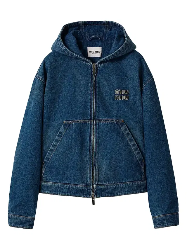 Miu Miu Women's Denim Hoodie Jacket - Blue
