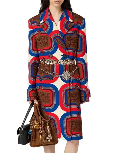 Miu Miu Women's Double Breasted Printed Natté Coat - Beige Khaki - Size 4 | Thumbnail 2