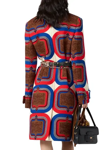 Miu Miu Women's Double Breasted Printed Natté Coat - Beige Khaki - Size 4 | Thumbnail 3