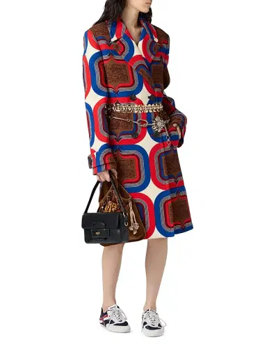 Miu Miu Women's Double Breasted Printed Natté Coat - Beige Khaki - Size 4 | Thumbnail 6