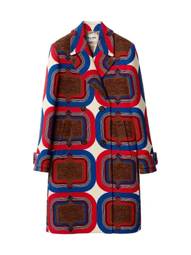 Miu Miu Women's Double Breasted Printed Natté Coat - Beige Khaki - Size 4 | Thumbnail 1