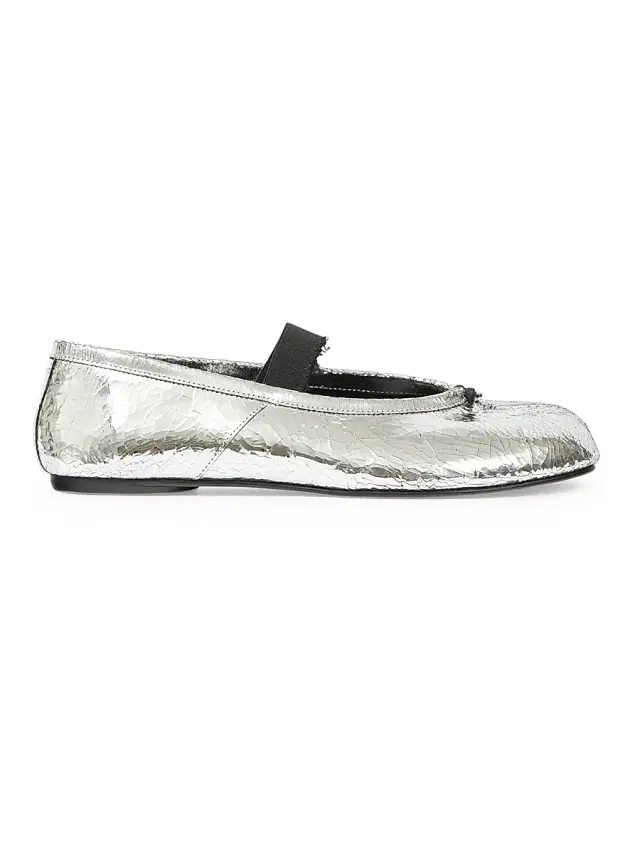 Women's Metallic Leather Ballet Flats - Silver Black