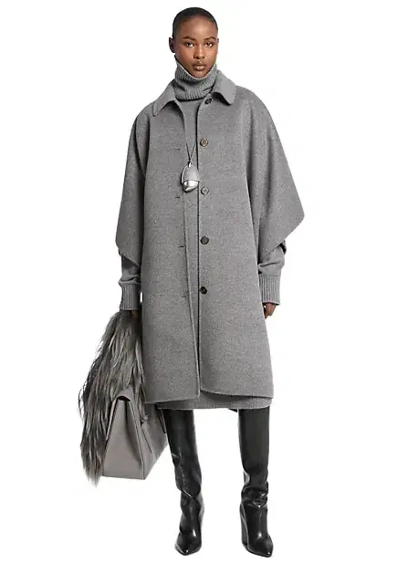 Double Faced Wool Melton Poncho Coat