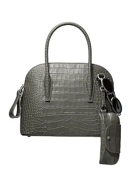 Michael Kors Collection Kaitlin Medium Crocodile Embossed Leather Dome Satchel