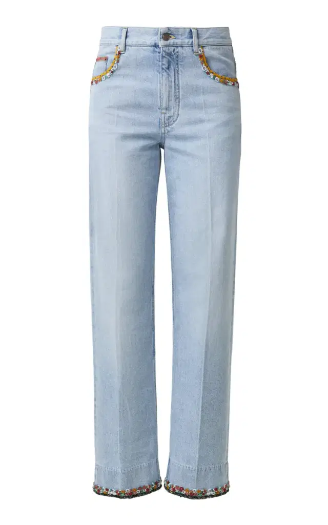 Valentino Garavani Embroidered Mid-Rise Straight-Leg Jeans