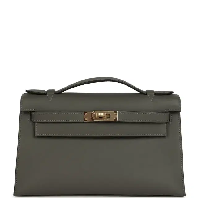 hermes Hermes Special Order (HSS) Kelly Pochette Gris Meyer Verso Swift Permabrass Hardware