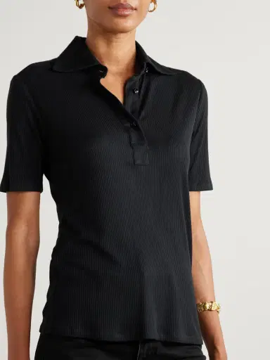 Giuliva Heritage The Daphne Ribbed Modal And Silk-blend Jersey Polo Shirt | Thumbnail 3