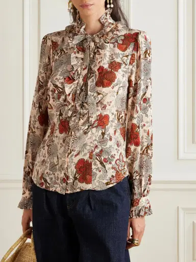 Ulla Johnson Catroux Pussy-bow Floral-print Silk-satin Blouse | Thumbnail 3
