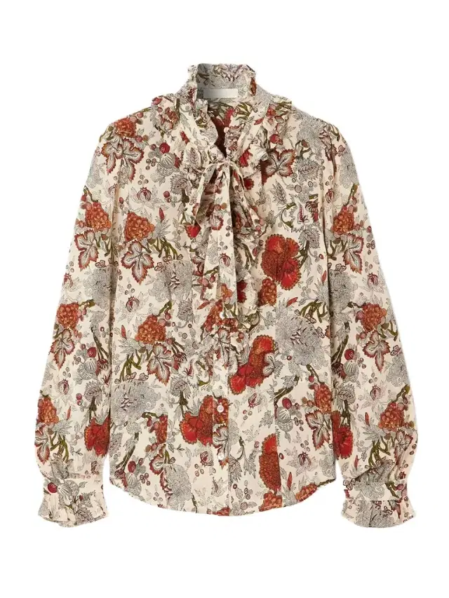 Catroux Pussy-bow Floral-print Silk-satin Blouse