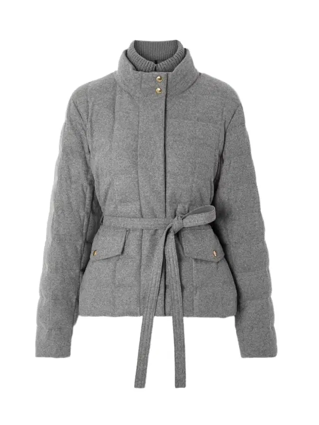 Moncler Bussettes Belted Quilted Padded Flannel Down Jacket