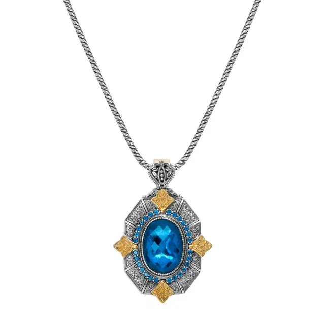 Konstantino Sterling Silver and 18K Yellow Gold, Blue Topaz Statement Pendant Necklace by The Solist