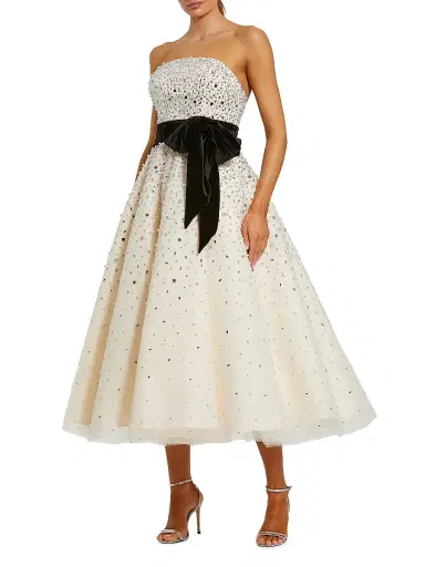 Mac Duggal Women's Bandeau Beaded Midi-Dress - Black Cream - Size 14 | Thumbnail 1 Mac Duggal Women's Bandeau Beaded Midi-Dress - Black Cream - Size 14 | Thumbnail 1